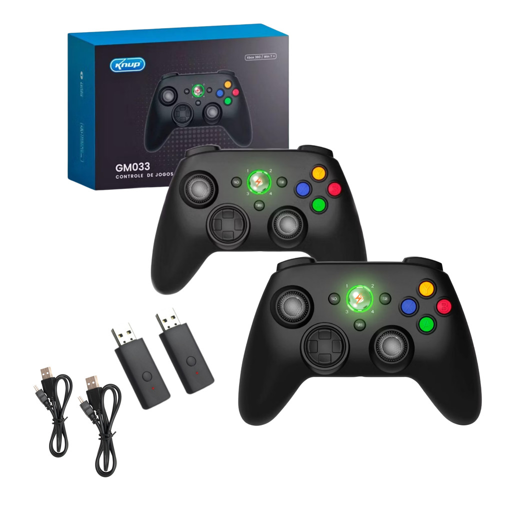 2 Dois Controle Console Joystick sem fio com bateria recarregavel compativel com Xbox 360 e PC Gamer