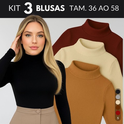 KIT 3 Blusa Termica Feminina Blusa De Frio Feminina Blusa Gola Alta Feminino Blusas Cacharrel — foto 1 — Achou Levou Brasil