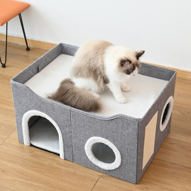Newpet Cama para Gatos com 2 Andares Dobrável Casinha Com Arranhador ...