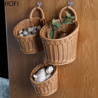 Cestas De Armazenamento De Frutas Vegetais CHOFI , Cesta Suspensa De Vime De Plástico De Prateleira De Parede Tecida em Oferta na Shopee