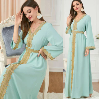 Vestido Muçulmano Branco Bordado Vestido Elegante Robe Abaya das Mulheres Manga Longa Kaftan Longo Maxi Caftan Vestidos