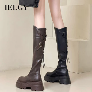 IELGY Botas De Cavaleiro Femininas Versáteis Com Zíper Traseiro E Salto Bloco Macio