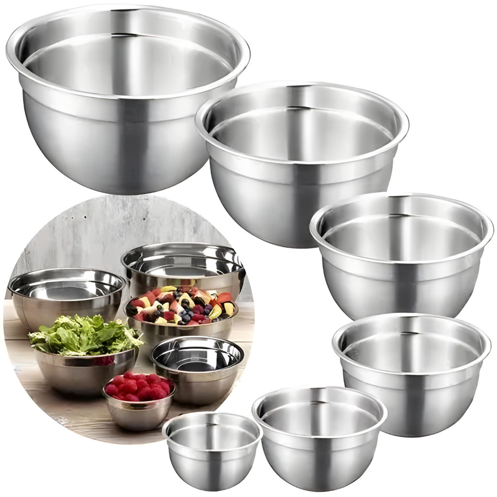 Kit 3/6 Tigelas Mixing Bowl INOX Kehome 26/22/18cm Multiuso 