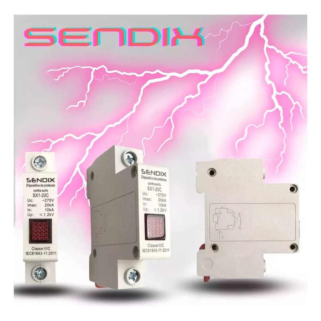 Kit DPS 15kA Dispositivo Proteção Surto Antiraio - Marca Sendix - KIT ...