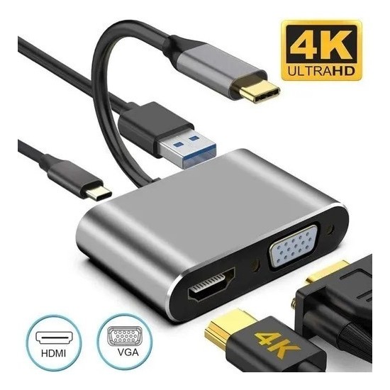 Adaptador Usb C Para Hdmi Vga Usb C Usb Em T Shopee