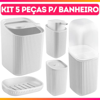 Kit Completo Banheiro 5 Peças Lixeira, Saboneteira e Porta Sabonete Líquido, Escova e Algodão Av