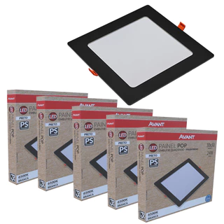 Kit 5 Painel Plafon Pop Quadrado Embutir Luz Branco Frio 6500K Bivolt 24w Avant