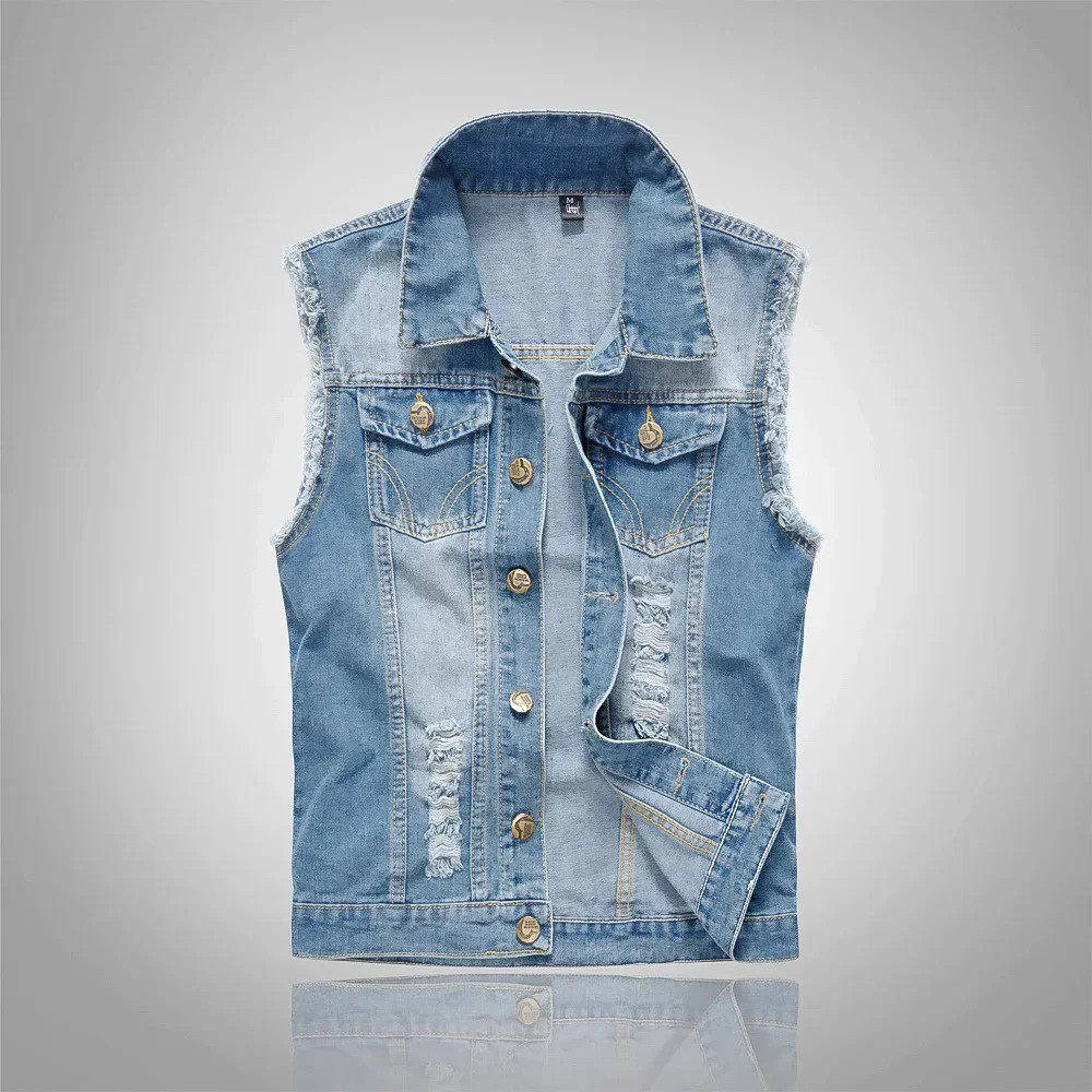 Colwao Moda Masculina Jeans Sem Mangas Jaqueta Colete Masculino Preto ...