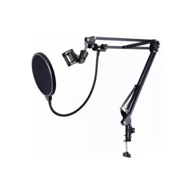 Kit Pop Filter Grande + Braço Suporte Articulado Mesa Microfone