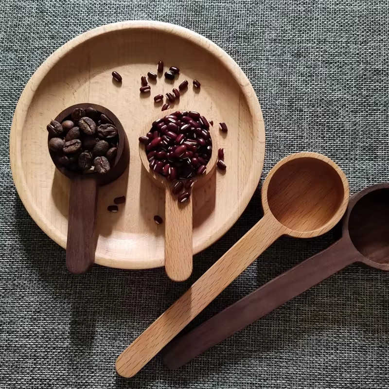 Talheres De Madeira E Colher Maciça Medidora De Grãos De Café Chá