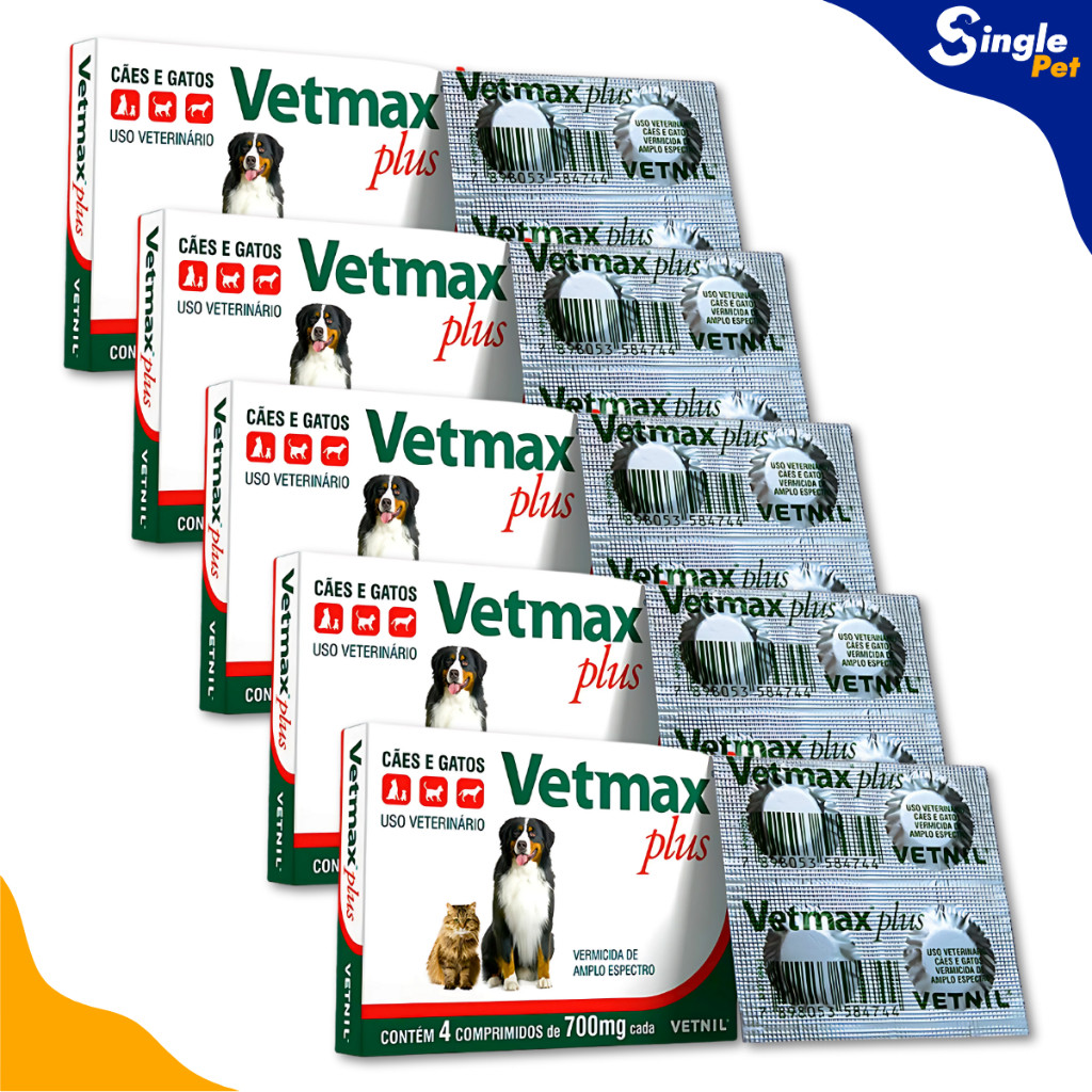 Vetnil Vetmax Plus Vermífugo Para Cães, Gatos E Pet Com 4 Comprimidos ...