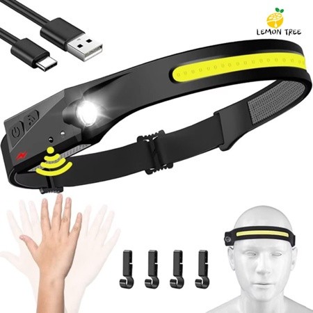 Lanterna de Cabeça Recarregável Led Corpo Motion Camping Torch Light Lamp Com Usb