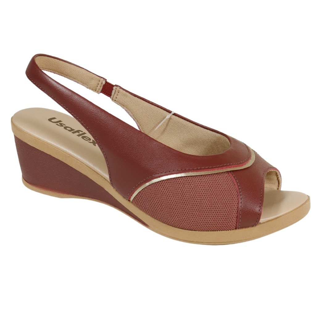 Sandália Usaflex Anabela Feminina Salto Baixo Peeptoe MM0906