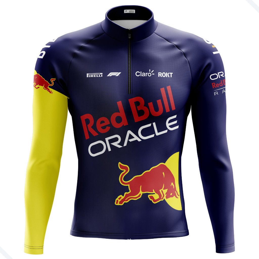 CAMISA CICLISMO MASCULINA MANGA LONGA RED BULL COM BOLSOS UV 50+
