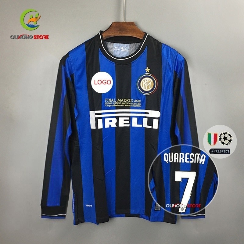 2010 Inter Milan Casa Camisa De Futebol Retro Manga Longa Casa Equipe Camisas OBQ2