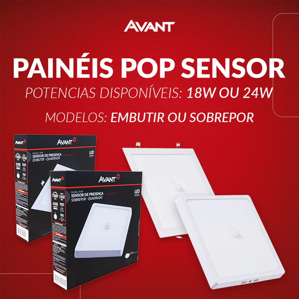 Painel Led Pop Sensor Quadrado 18w ou 24w 6500k Branco Frio 110v/220 Branco Avant