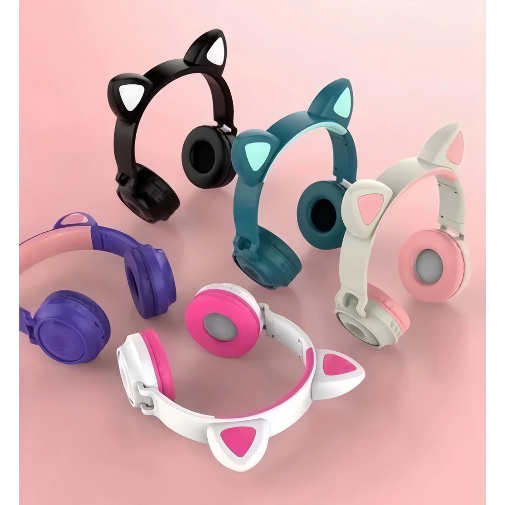Fones de ouvido Bluetooth gatinho com LED colorido ANJGG