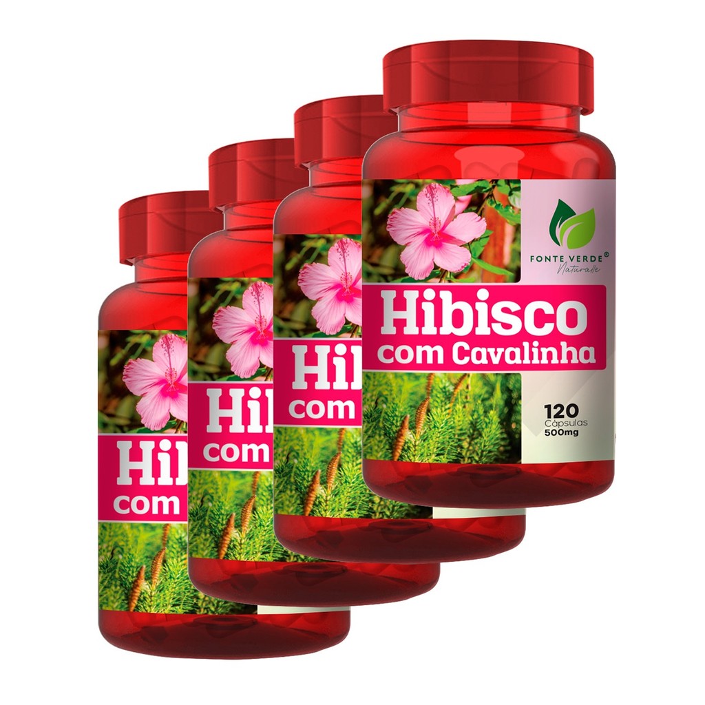 KIT 4x Hibisco Com Cavalinha 120 Capsulas 500MG | Shopee Brasil