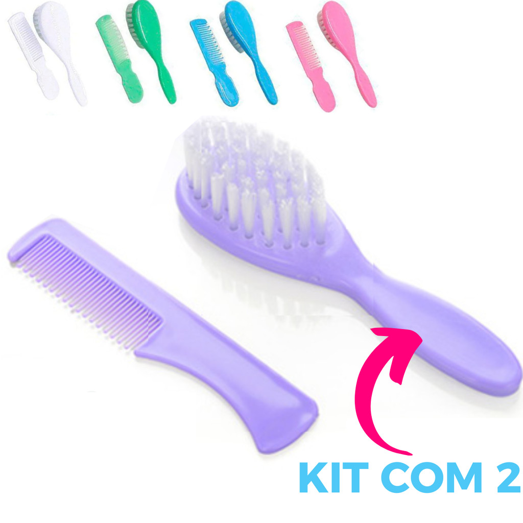 Kit 2 Escova de Cabelo e Pente Banho Infantil Bebê - Murano | Shopee Brasil