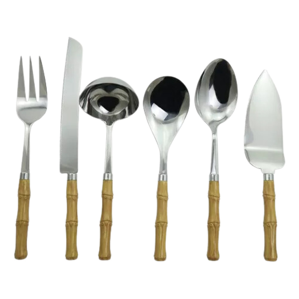 Faqueiro 6 Peças de Servir Aço Inox Estampa Bambu BTC | Shopee Brasil