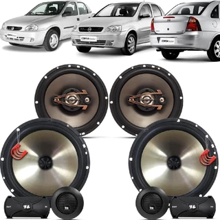 Kit Alto Falantes Dianteiros + Traseiros Chevrolet Corsa Sedan 1994 a 2012 - Hurricane Platino 640w em Oferta na Shopee