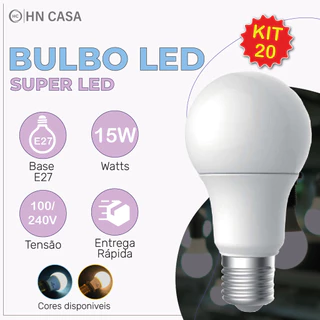 Kit 20 Lâmpada Led Bulbo 15w Branco Frio 6.500K (Luz Branca) | Branco Quente 3.200K (Luz Amarela) | Bivolt E27