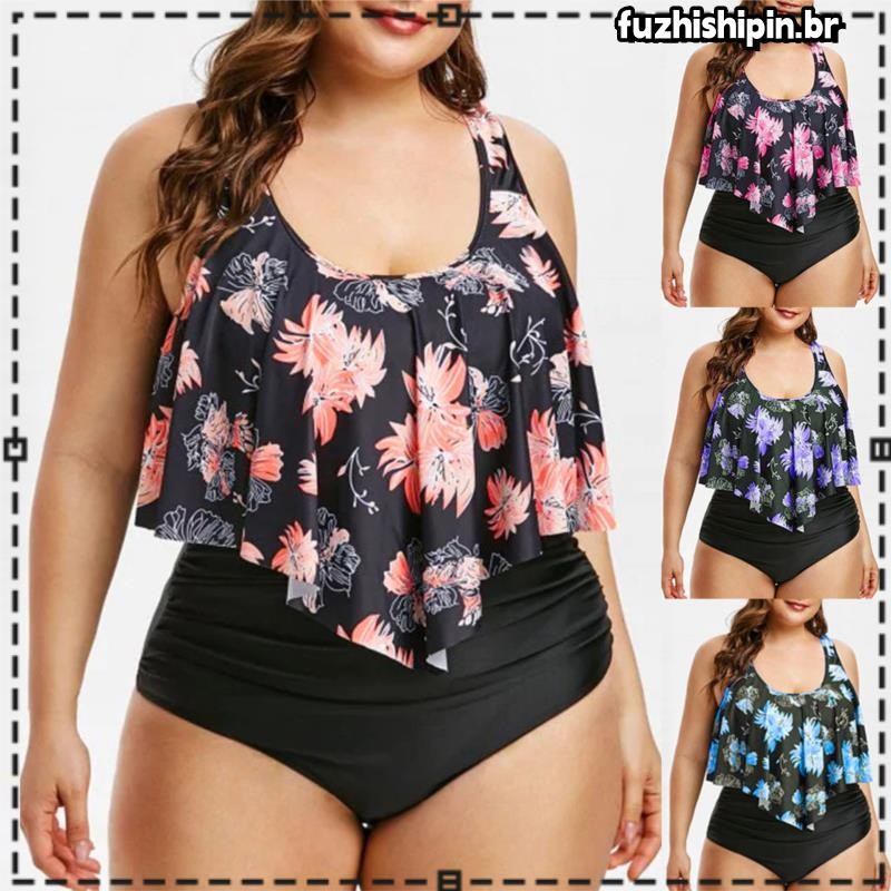 Conjunto De Biquíni Feminino Cintura Alta Plus Size/Roupa De Praia ...