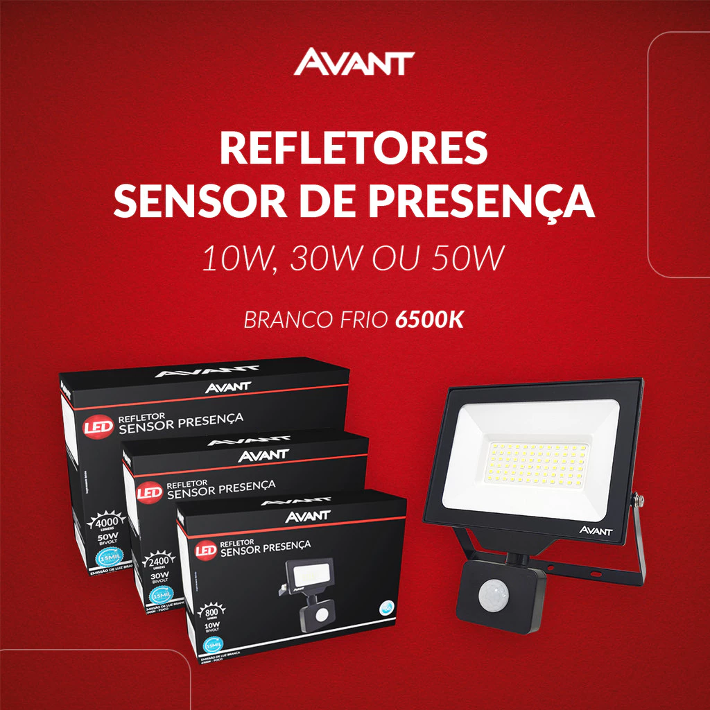 Refletor Led Com Sensor 10w 30w ou 50w 6500k 110v/220v Bivolt Ip66 Avant