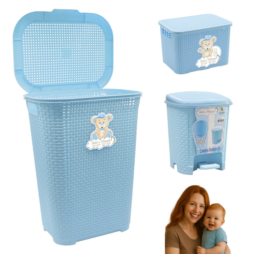Kit Cesto Roupas Bebê Organizador Infantil Rattan Lixeira | Shopee Brasil