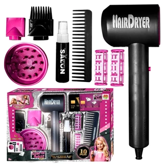 Brinquedo Interativo Salão De Beleza Com Secador Real Bobes Spray E Cartões VIP Dm Toys