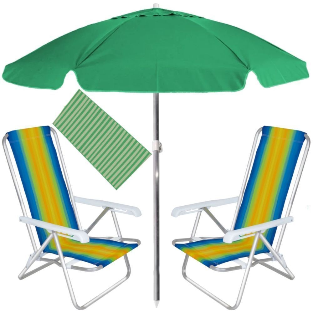 Kit Praia com Guarda Sol 1,60m + 2 Cadeiras de Praia Alumínio + Esteira ...