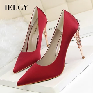 IELGY Sapatos Femininos De Salto Metálico Sexy Coreano Agulha Alto Falso Bico Fino De Casamento De Cetim