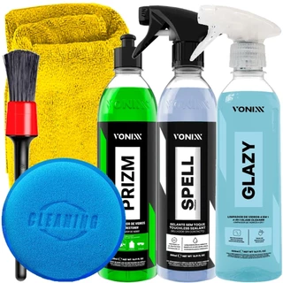 Kit Completo para Revitalização de Vidros Vonixx Limpador Glazy Selante Spell e Restaurador Prizm Pincel Pano Aplicador