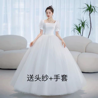 Vestido de noiva elegante com manga bufante estilo princesa vestido de noiva com aparência mais fina