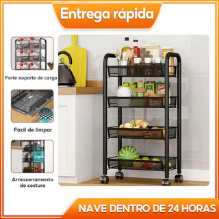 Prateleira Carrinho Inox Auxiliar Organizador de Objetos Multiuso com Rodinhas Aramado Para Cosméticos Banheiro Cozinha