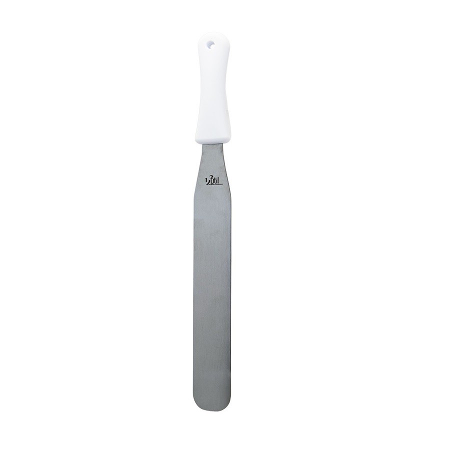 Espátula de confeiteiro aço Inox Cabo Plástico branco 44Cm U