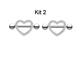 Feeling 316L 1un ou Kit 2 Piercing Mamilo Modelo Redondo/Coração/Oval Cravejado com Zircônia HEART SEIOS