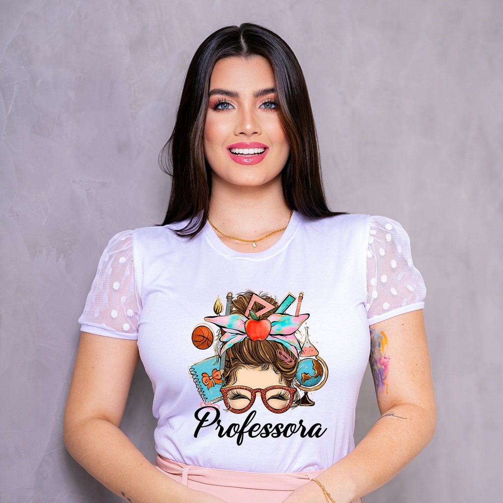 Blusa T-Shirt Manga de Tule: Professora / Educação UNIX | Shopee Brasil