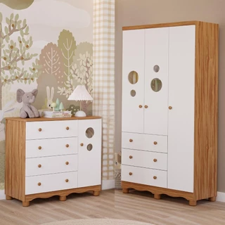 Quarto de Bebê Completo com Guarda Roupa 3 Portas Cômoda Bolinha 4 Gavetas 100% MDF em Oferta na Shopee