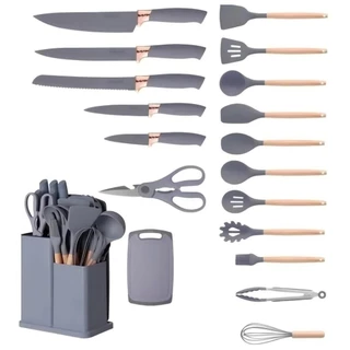 Kit Conjunto 19 Pçs De Utensílios Facas Silicone e Plástico Cozinha Jogo Completo Batedeira Colher Pegador em Oferta na Shopee
