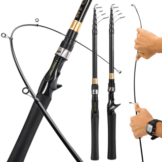 Sougayilang Varas De Pesca Telescópicas De Fibra De Carbono 2.4M Baixo Isca Dura Fundição Vara Giratória Ferramentas De
