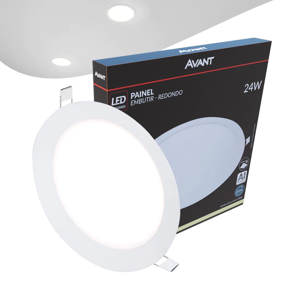 Painel Plafon Led Alu 24w 4000k Emb. Redondo 110v/220v 30cm Avant