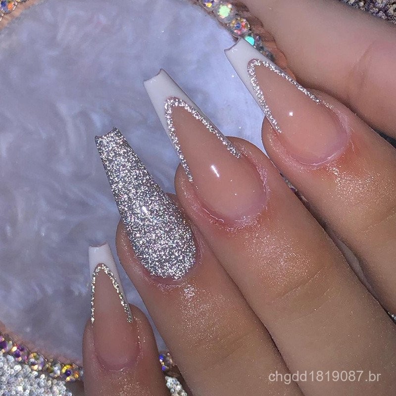 unha postiça decorada realista largas bailarina Com Cola Glitter Press ...
