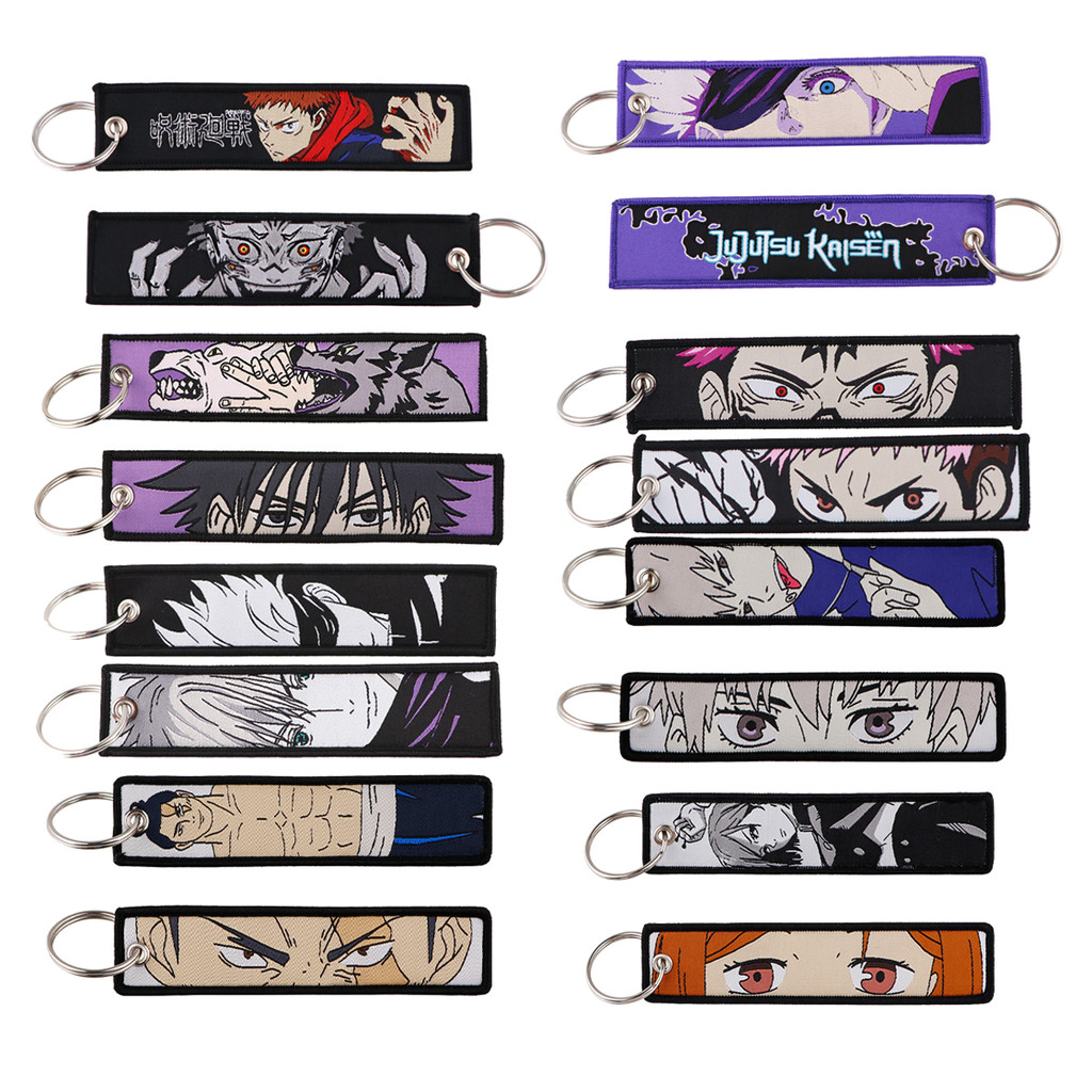 Anime Satoru Gojo Geto Suguru Bordado Chave Fobs Japonês Manga Tag Chaveiro Mochila