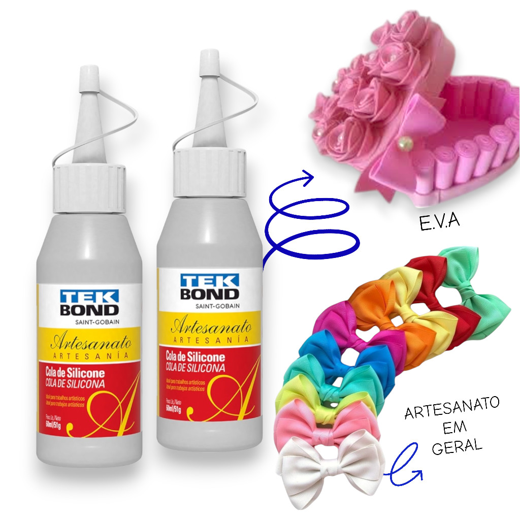 2 Colas De Silicone Líquida Para Artesanato 60 Ml Tekbond