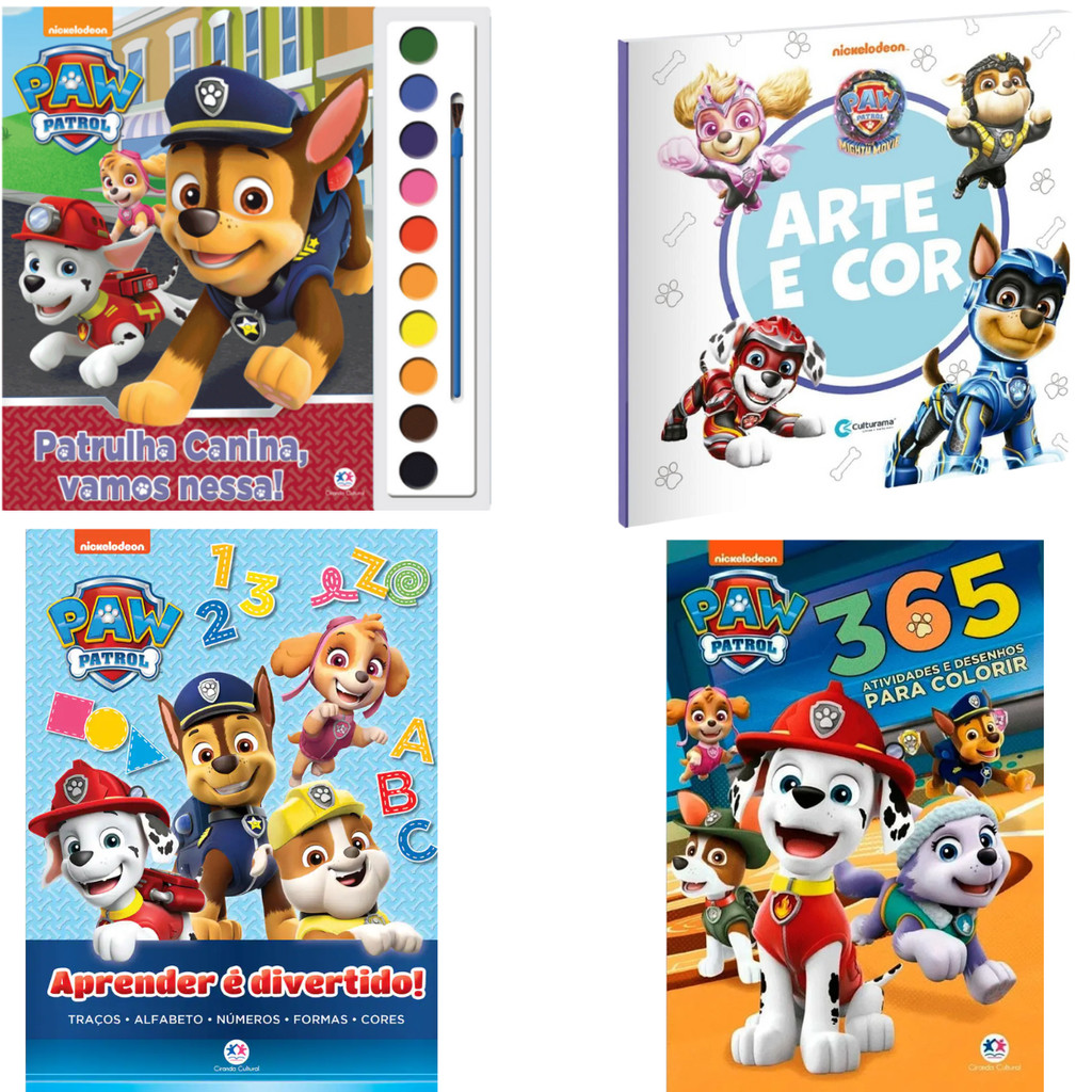 Kit Livro Infantil Patrulha Canina Colorir E Atividades Arte E Cor 365 Atividades Aquarela