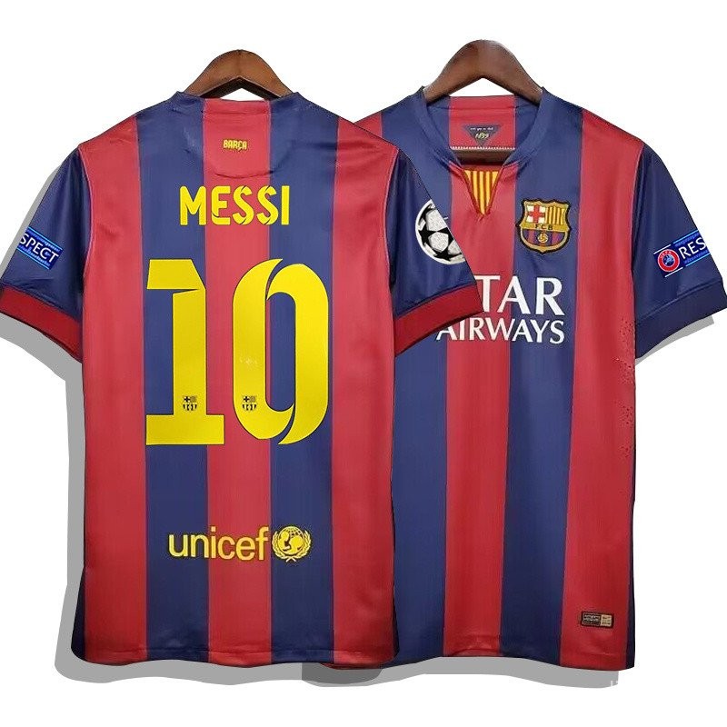 14-15 Camisa do Barcelona de manga curta No. 10 Messi Neymar em casa na final da Liga dos Campeões Retro Camisa do Barce