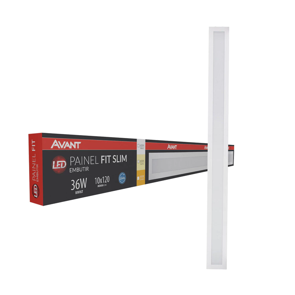 Painel led Plafon Fit Slim Embutir 36w 6500k Branco Frio 120cm 110v/220v Bivolt Ip20 Bastão Branco Cod:490211379 Avant
