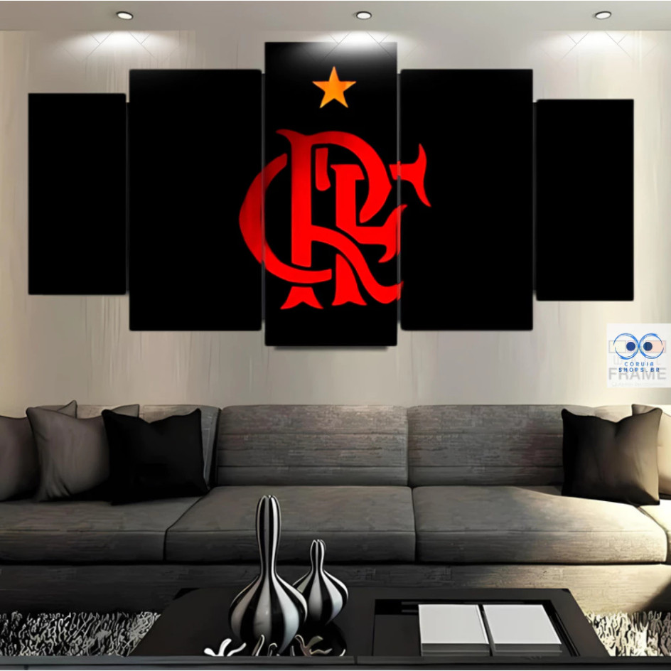 Quadro Mosaico 5 Peças Decorativo Flamengo/Time de Futebol/Escudos de ...