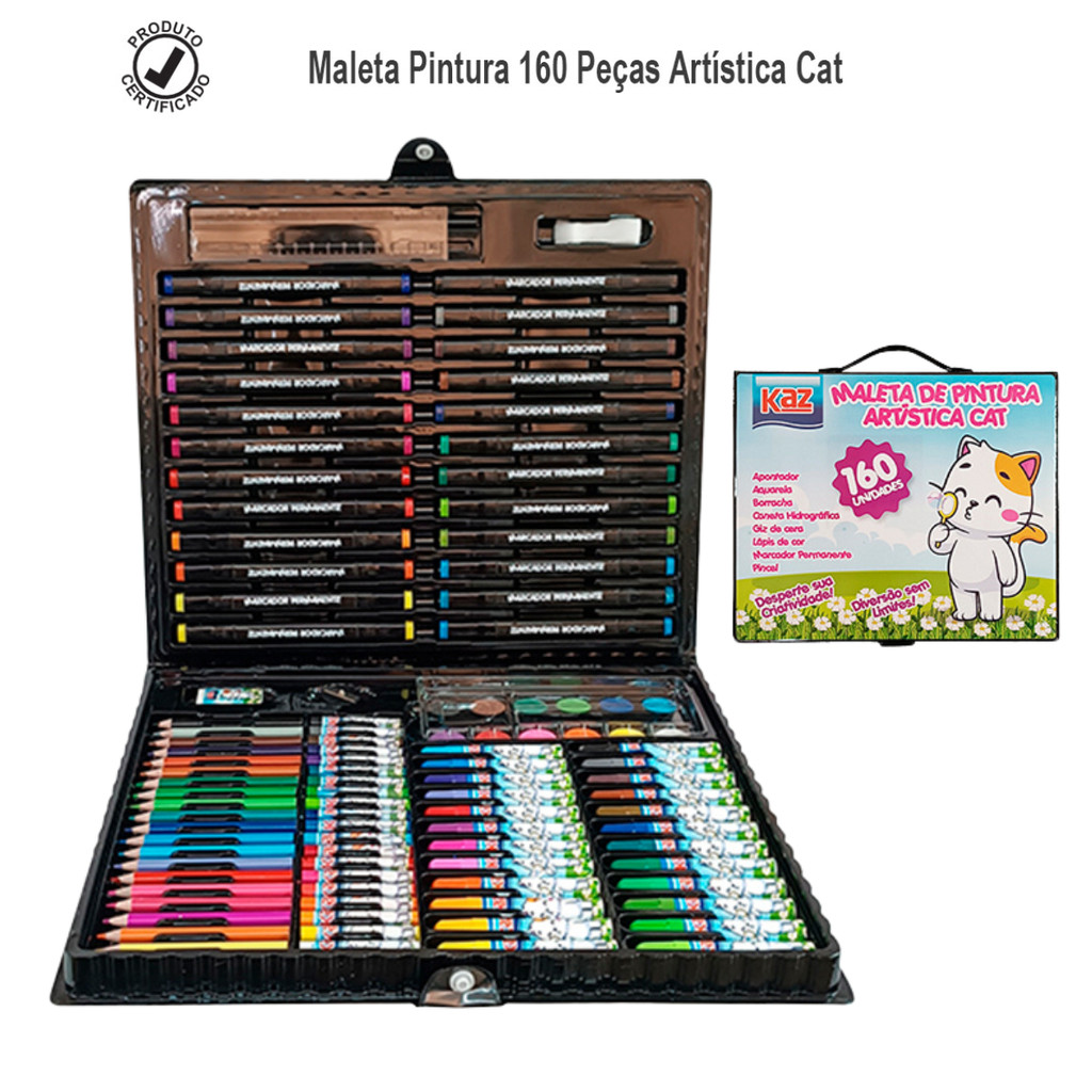Kit Maleta de Pintura Artística 160 Peças Giz Lápis Cor Canetinha